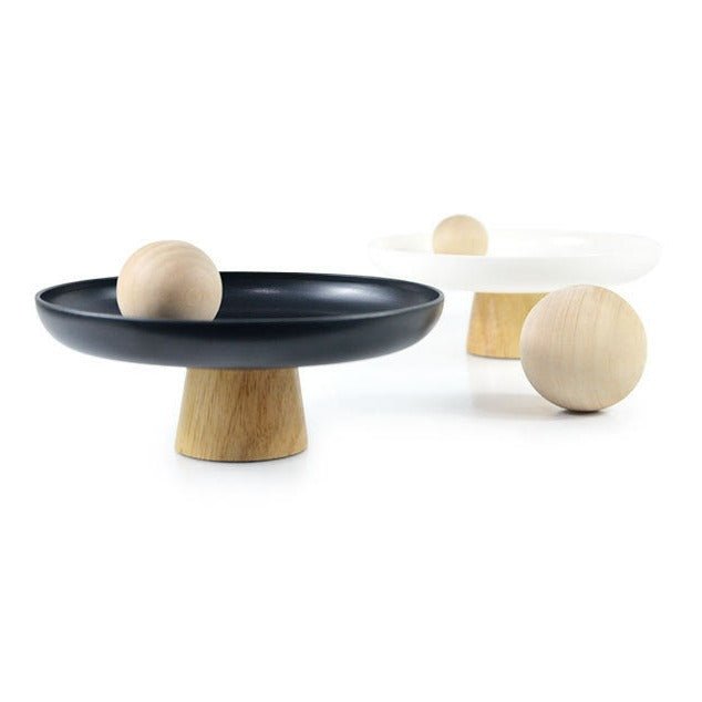 Round Tray with Solid Wood Base