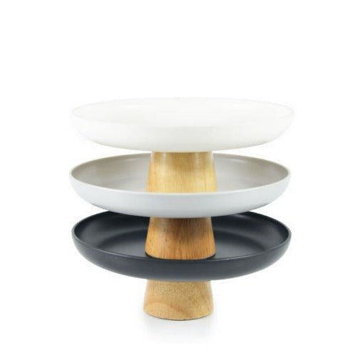 Round Tray with Solid Wood Base