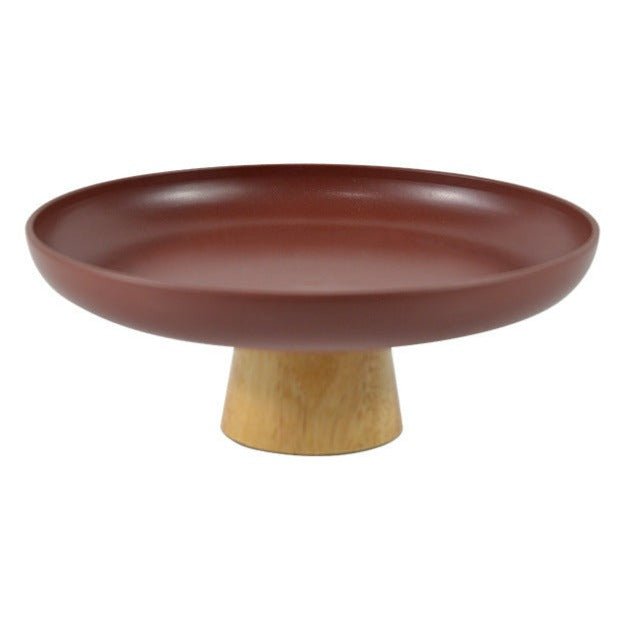 Round Tray with Solid Wood Base