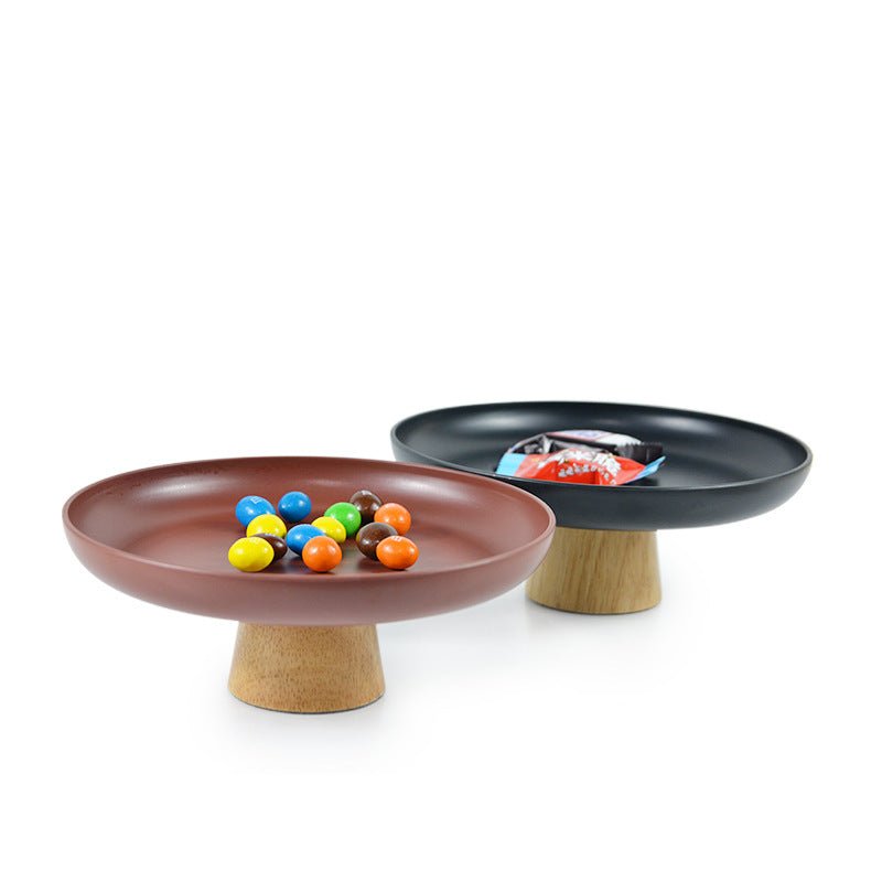 Round Tray with Solid Wood Base