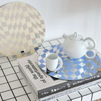 Round Wavy Checkerboard Mirror Acrylic Tray