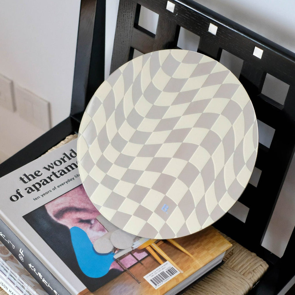 Round Wavy Checkerboard Mirror Acrylic Tray