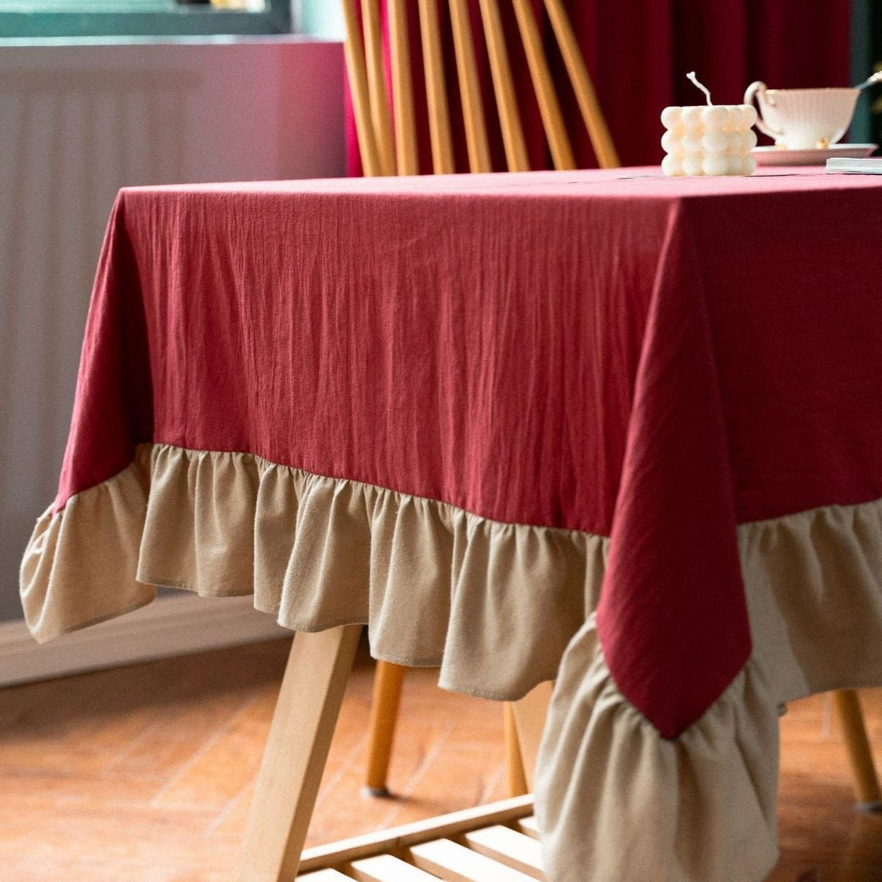 Royal Red Frill Table Cloth
