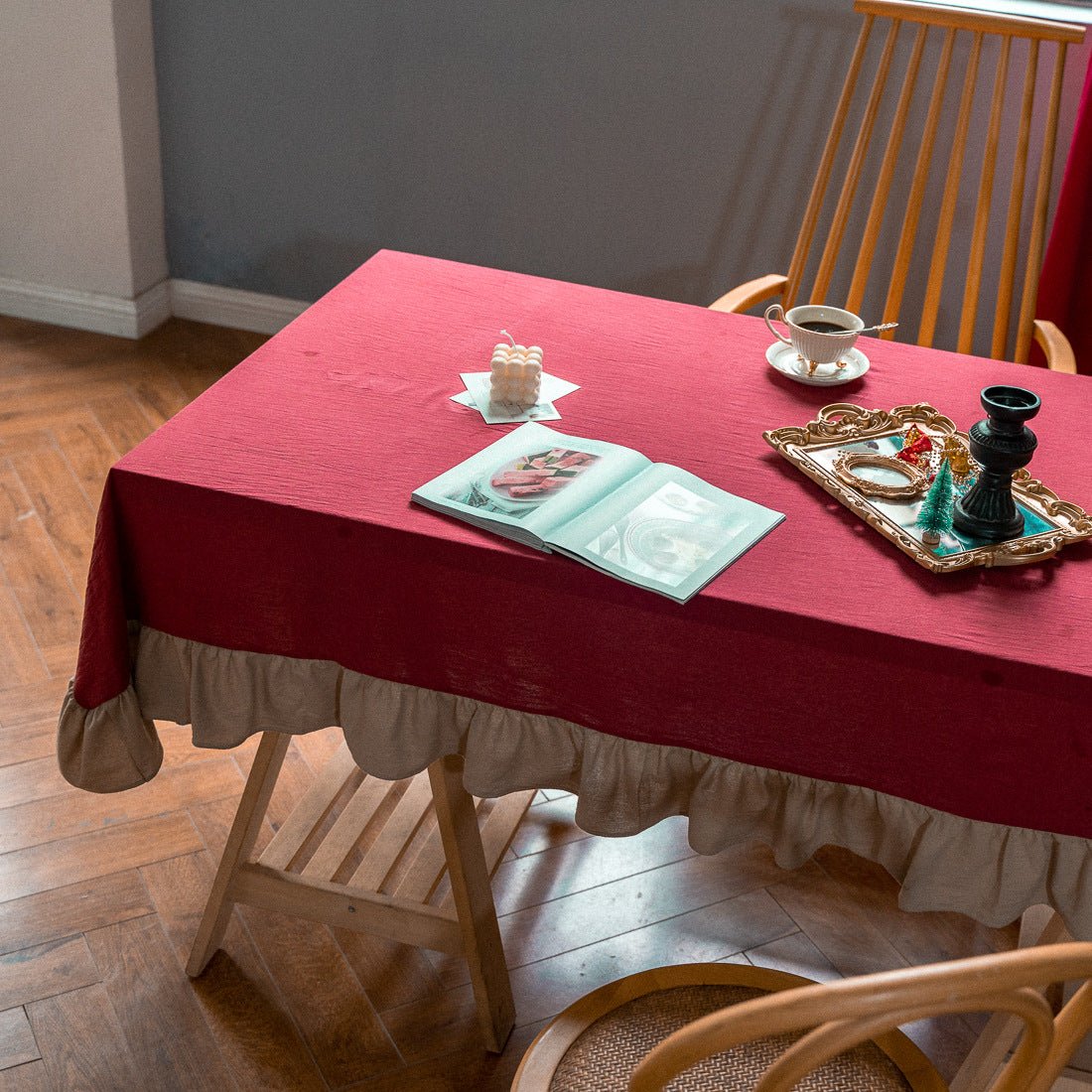 Royal Red Frill Table Cloth