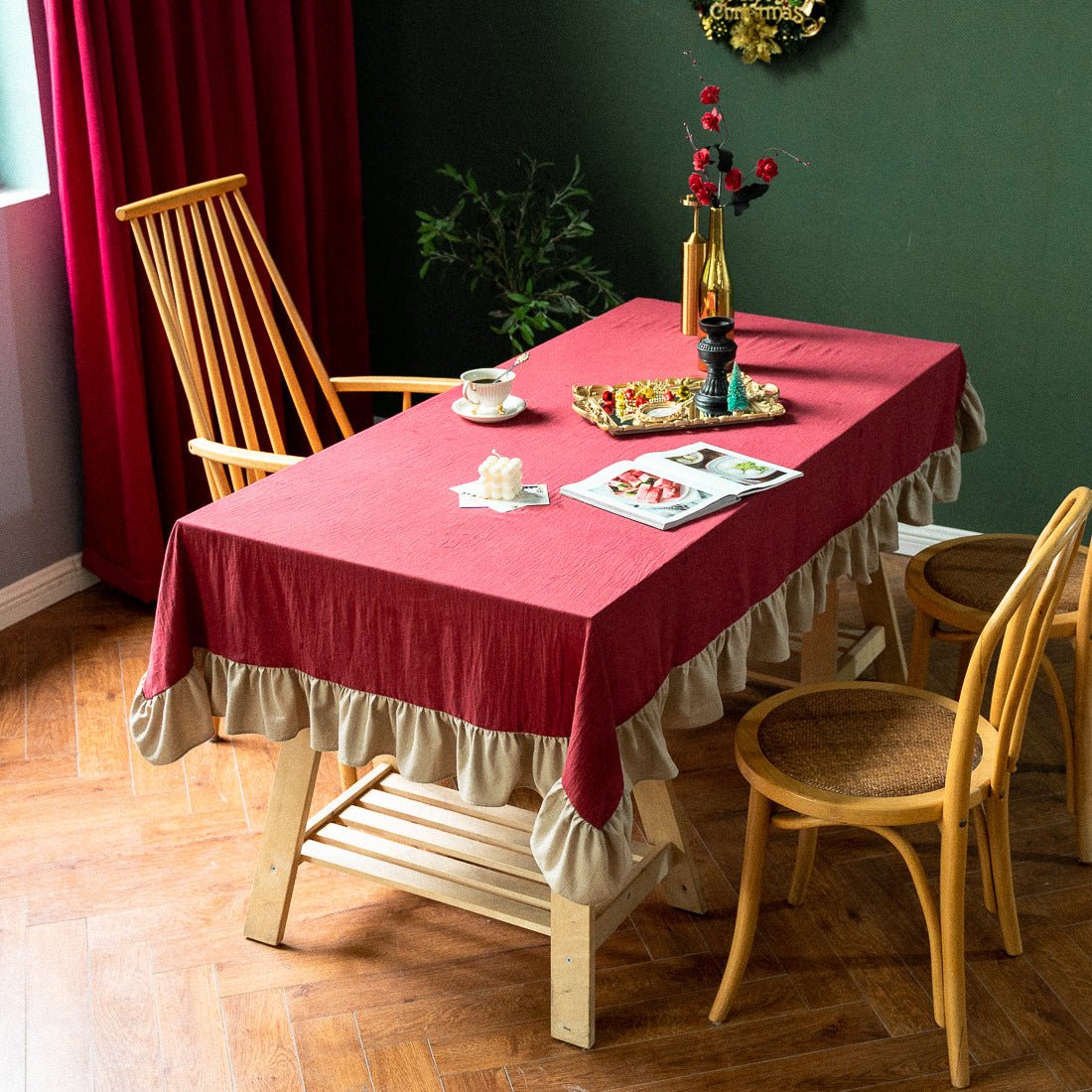 Royal Red Frill Table Cloth