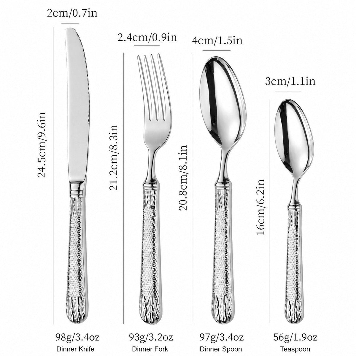 Elnoora Silver Luxury Engraved Stainless Steel Cutlery Set