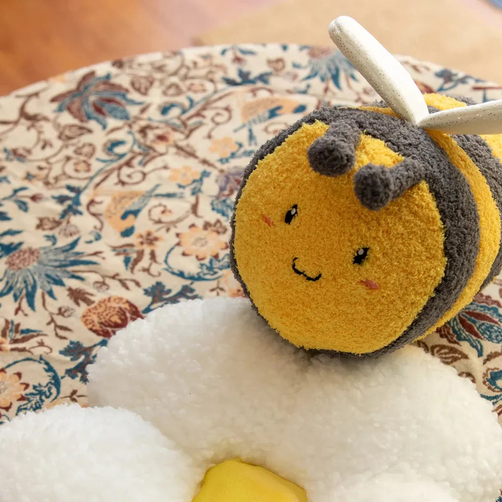 Springtime Flower and Bee Boucle Cushion - FINAL SALE