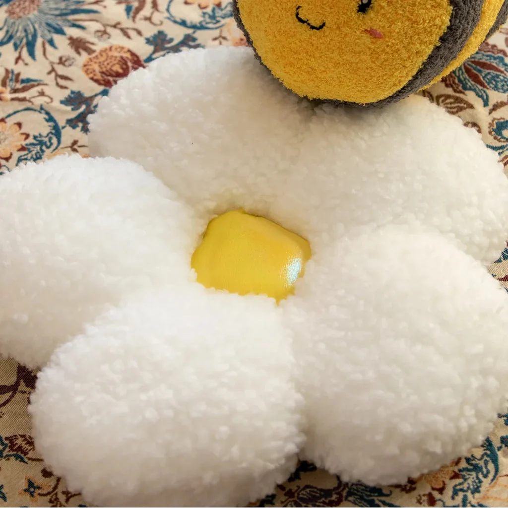 Springtime Flower and Bee Boucle Cushion - FINAL SALE