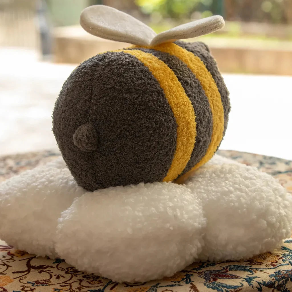 Springtime Flower and Bee Boucle Cushion - FINAL SALE