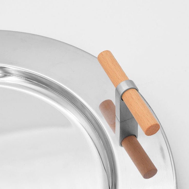 Stainless Steel Round Serving Tray with Wooden Handles