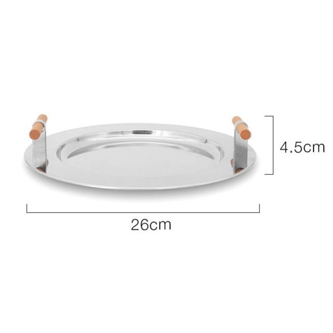 Stainless Steel Round Serving Tray with Wooden Handles
