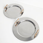 Stainless Steel Round Serving Tray with Wooden Handles