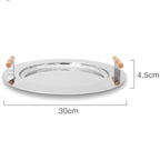 Stainless Steel Round Serving Tray with Wooden Handles