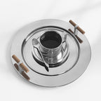 Stainless Steel Round Serving Tray with Wooden Handles