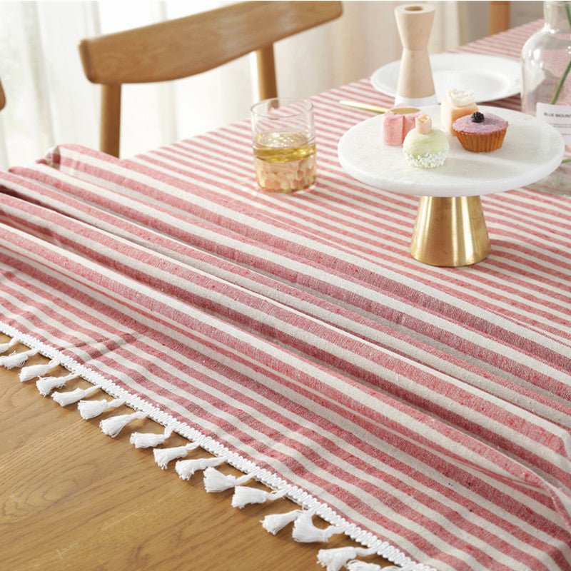 Striped Tassel Table Cloth
