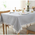 Blue Striped Tassel Table Cloth - FINAL SALE