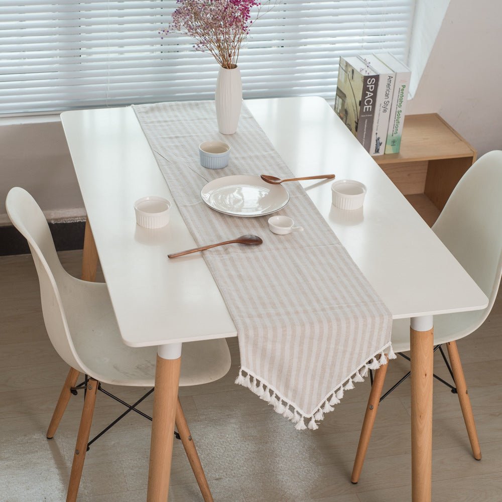 Striped Tassel Table Runner
