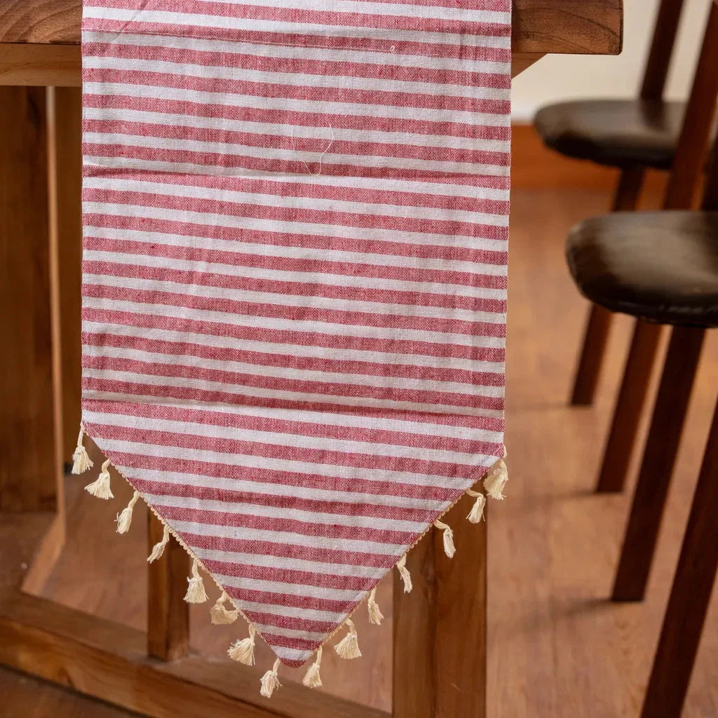 Striped Tassel Table Runner