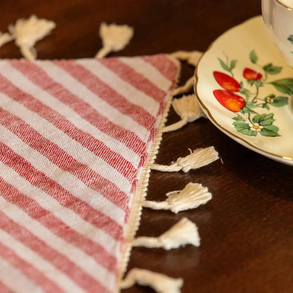 Striped Tassel Table Runner