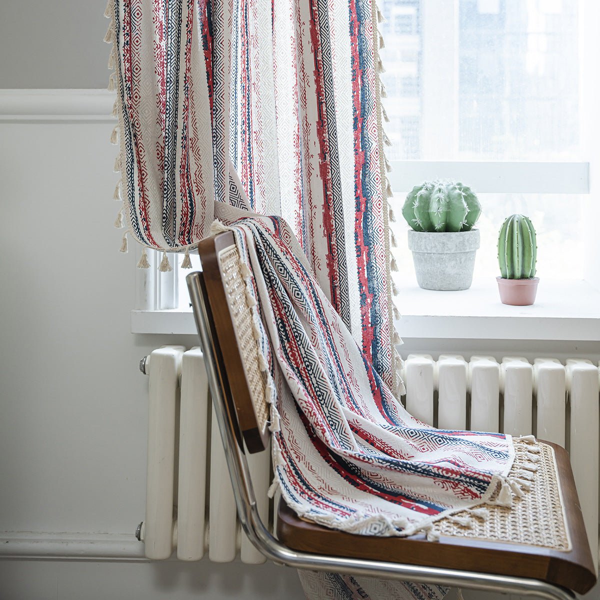 Vintage Red Boho Tassel Curtain