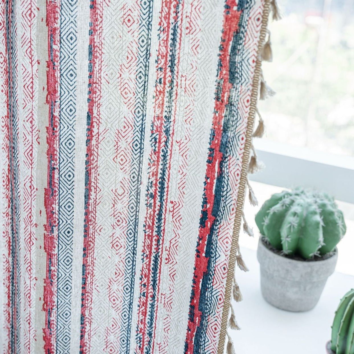 Vintage Red Boho Tassel Curtain