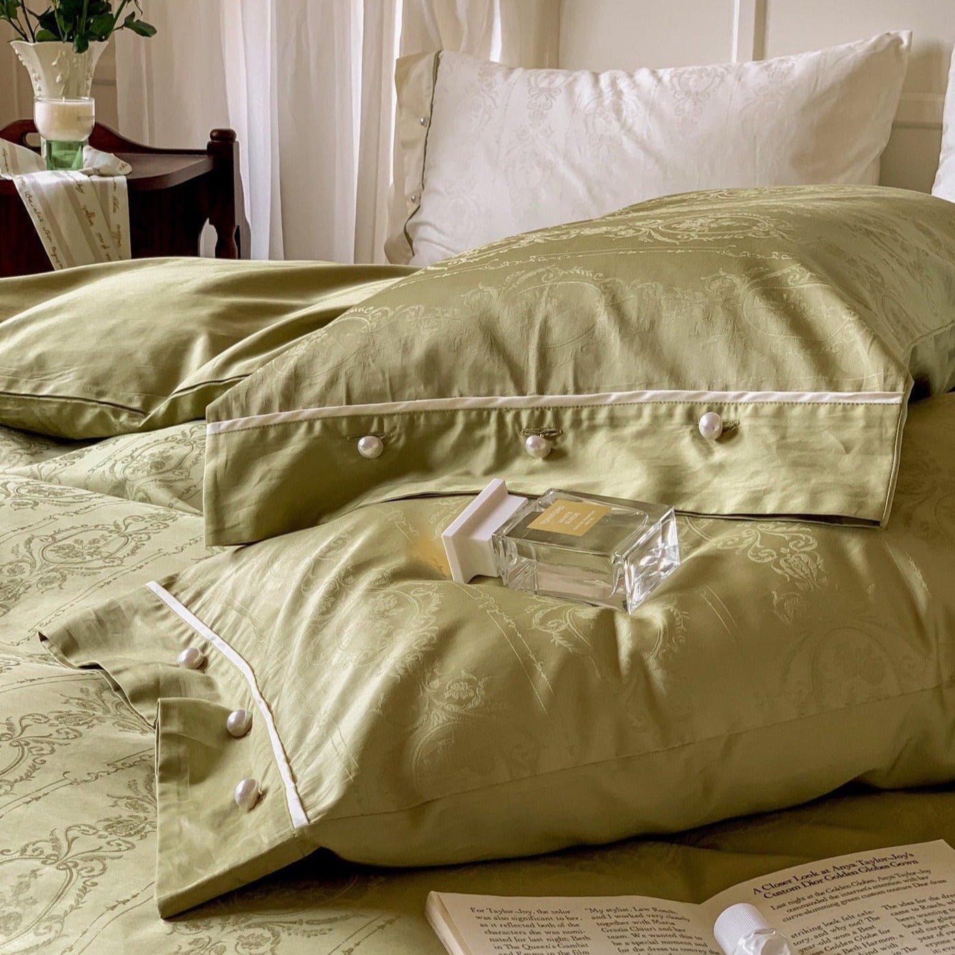 Vintage Sage Green and White Bedding Set