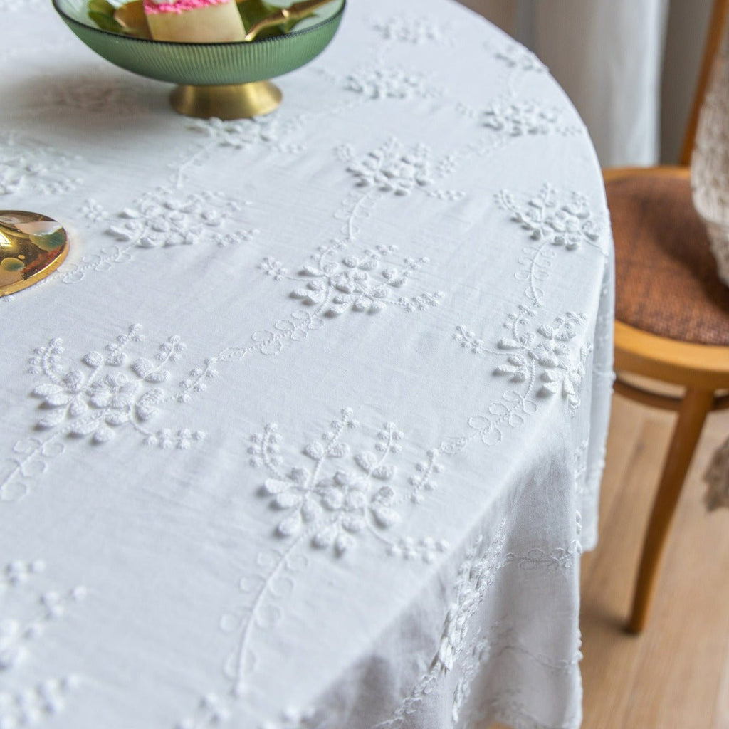White Blossom Embroidered Lace Table Cloth