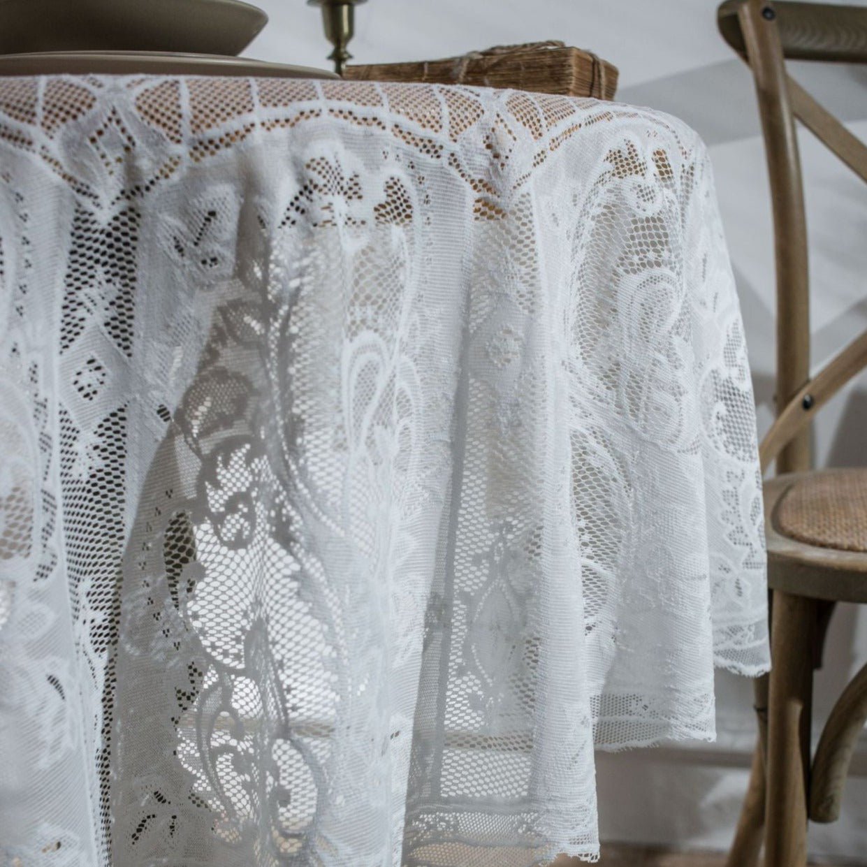 White Lace Embroidered Table Cloth
