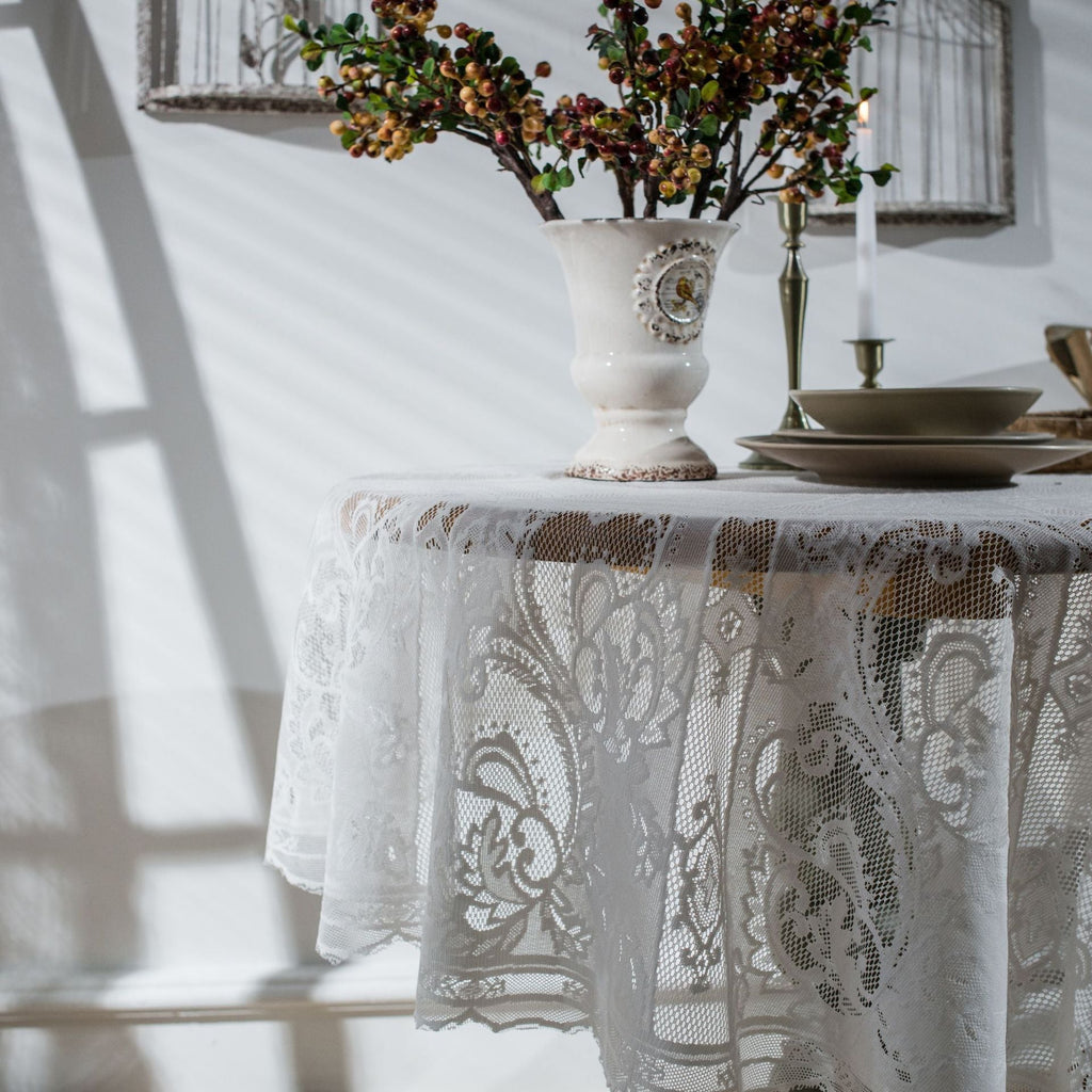 White Lace Embroidered Table Cloth