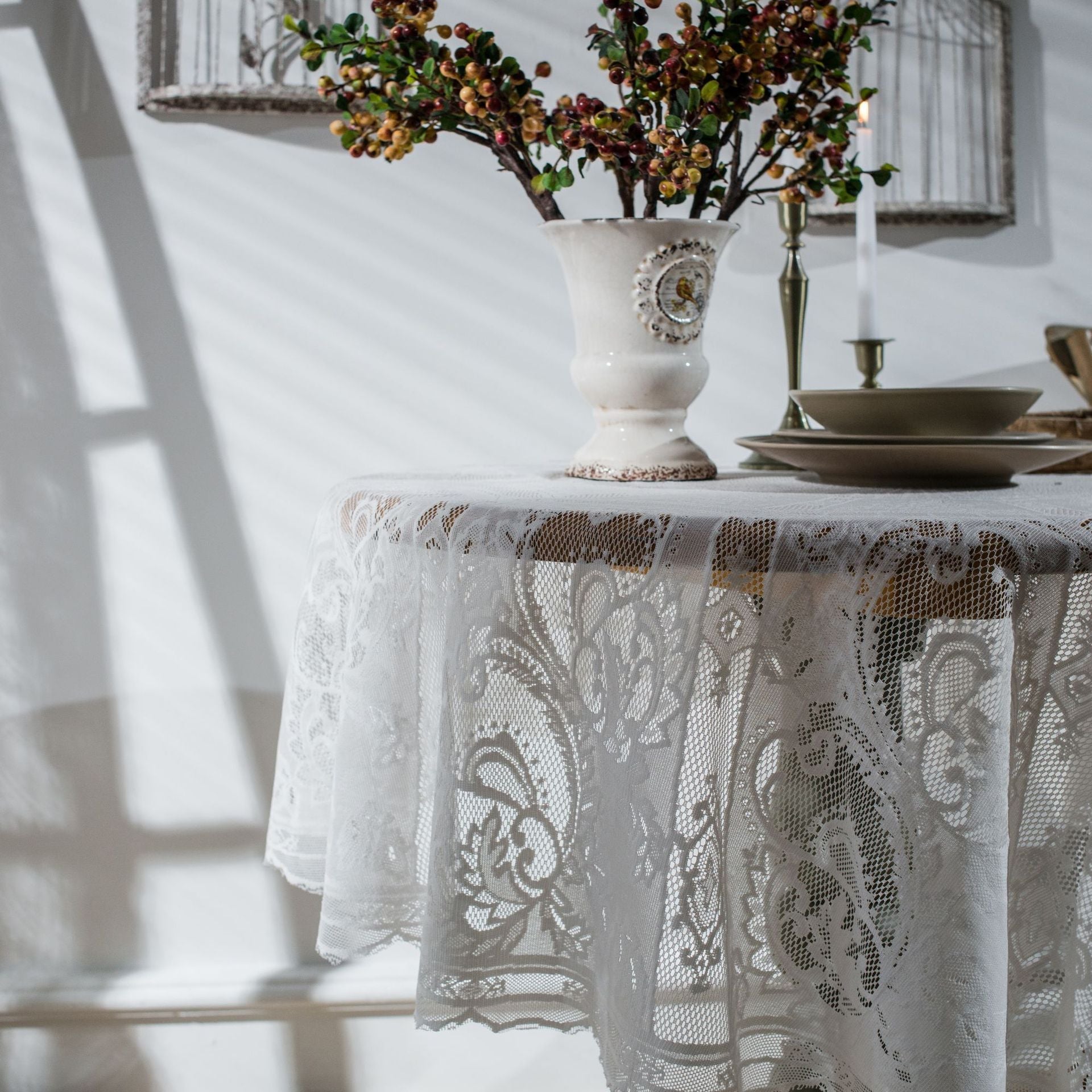 White Lace Embroidered Table Cloth