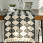 Woven Diamond Contrast Tassel Table Runner