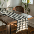 Woven Diamond Contrast Tassel Table Runner