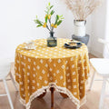 Yellow Diamond Floral Tassel Table Cloth
