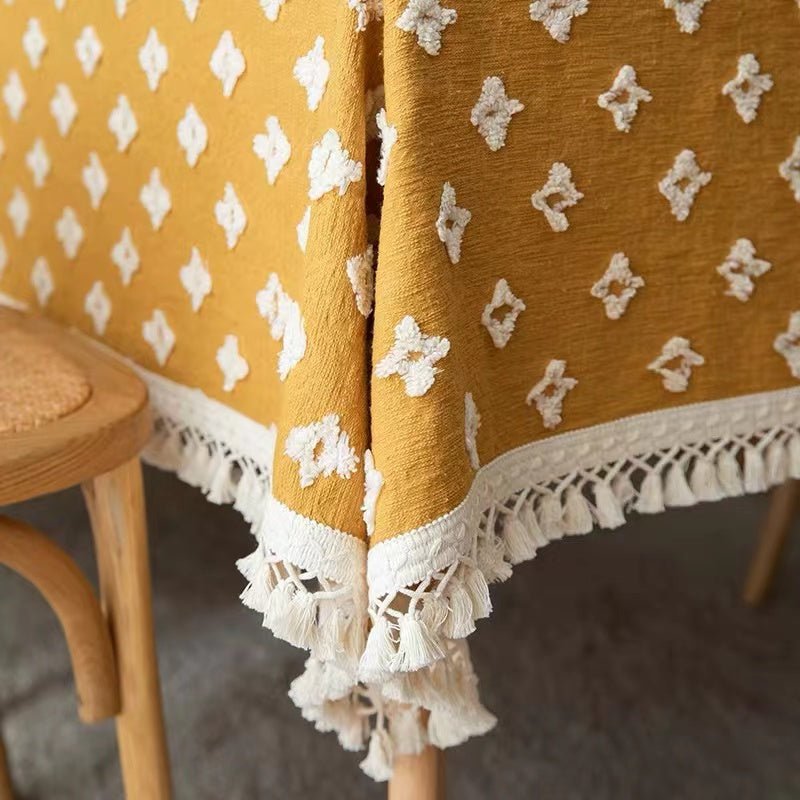 Yellow Diamond Floral Tassel Table Cloth
