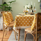 Yellow Diamond Floral Tassel Table Cloth